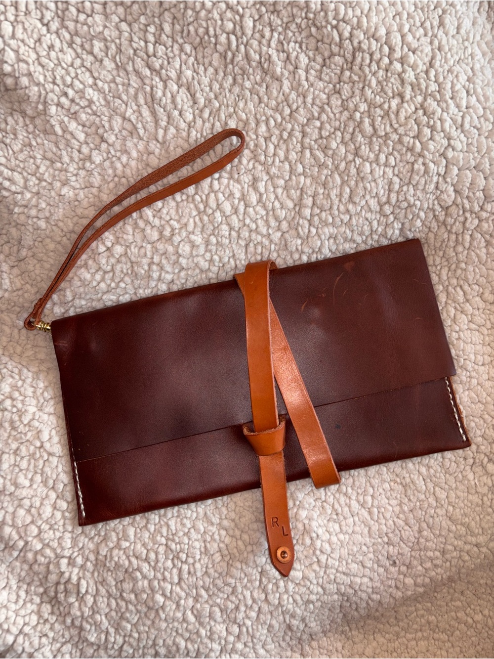 Rivet Leatherworks Large Wrap Clutch Wristlet Brown Top Grain Leather